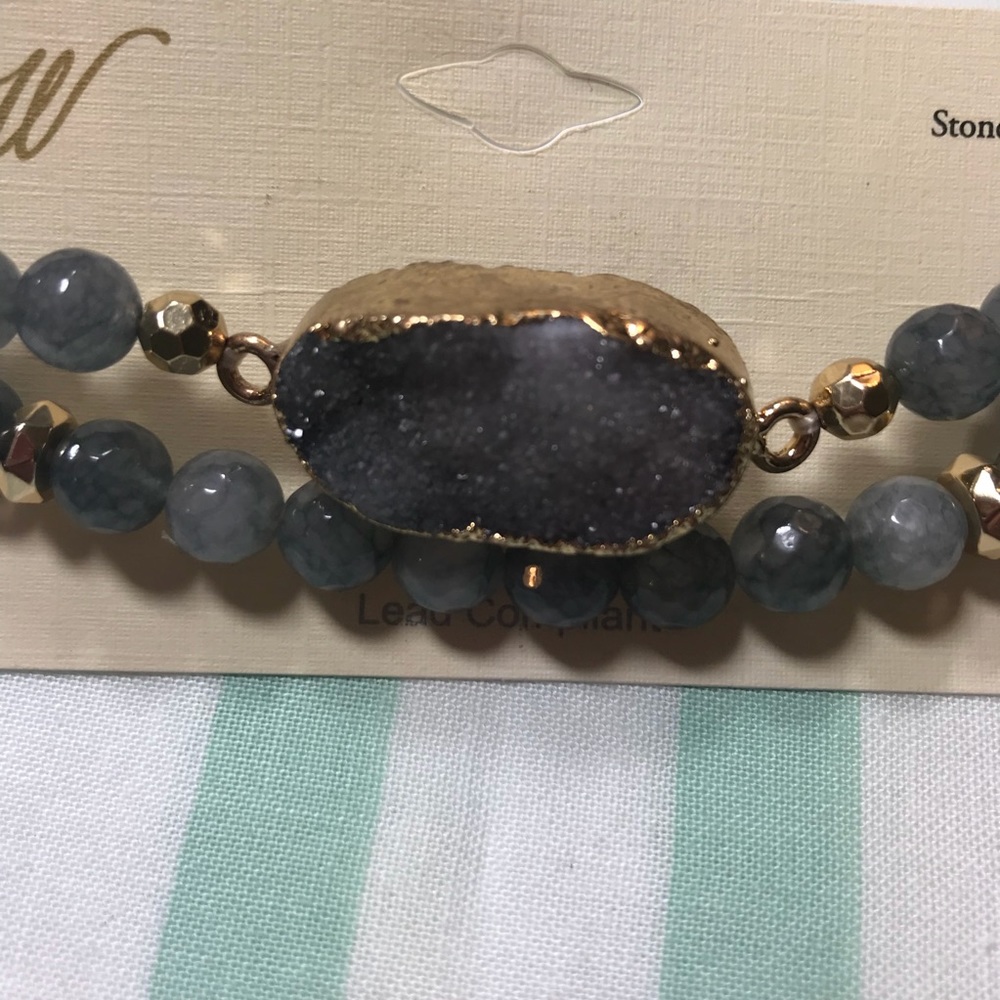 🎁 Smokey Blue Grey Druzy Bead Wrap Bracelet
